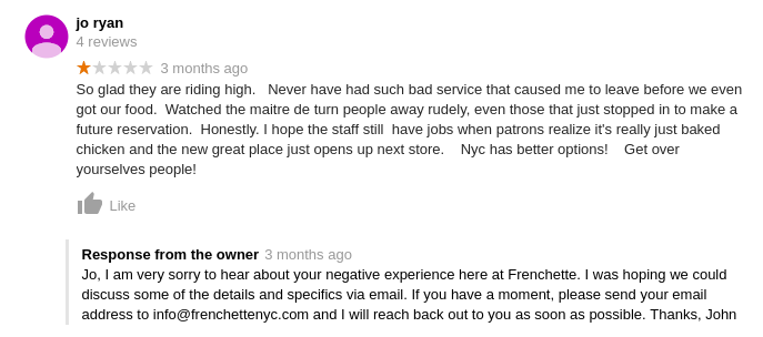 Franchette/Google negative review